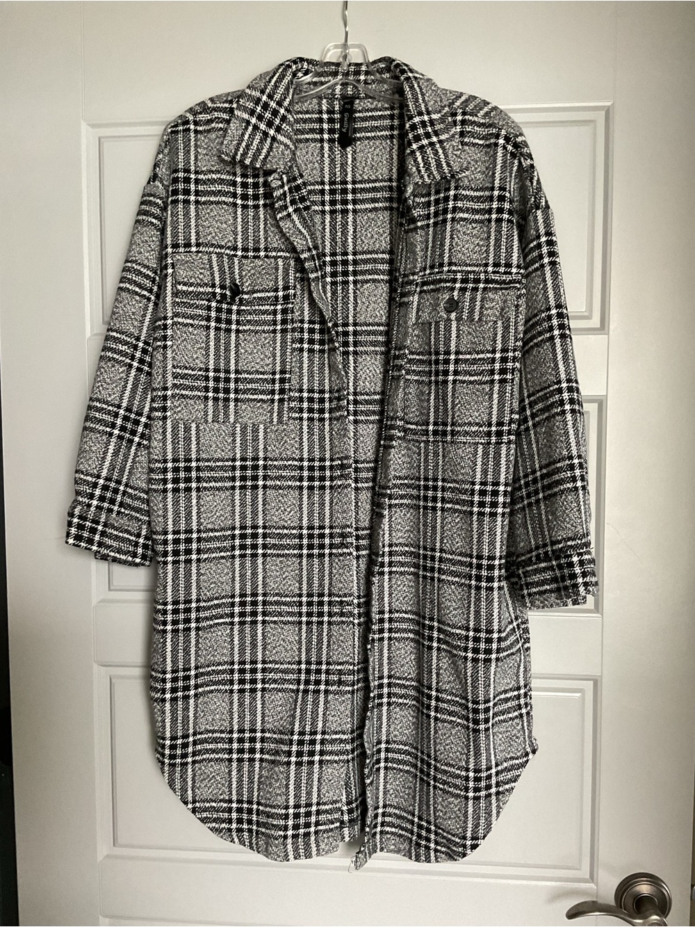 Black & White Plaid Women's Shacket Jacket